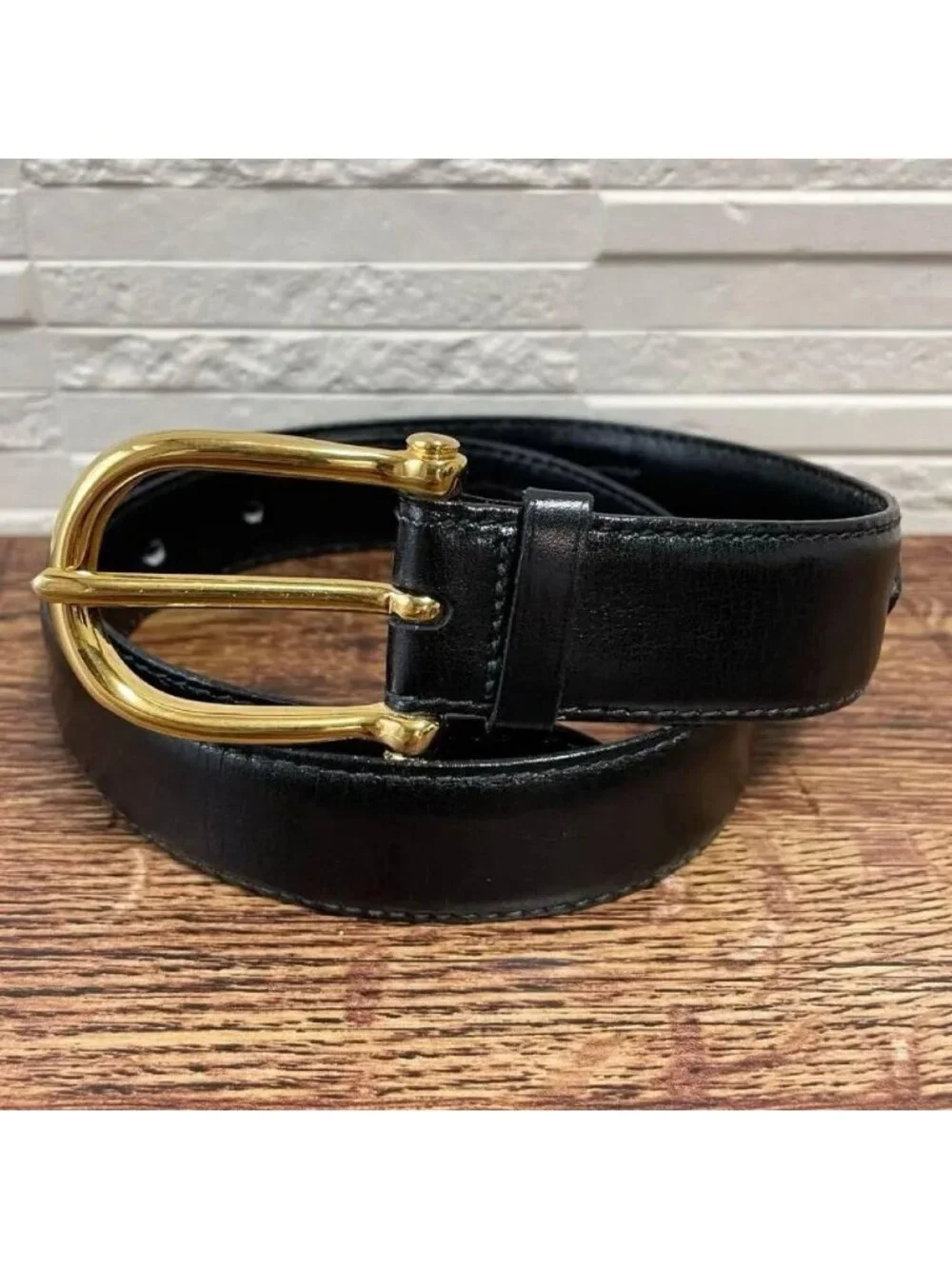 Celine Leather Carriage Logo Gold Belt Black